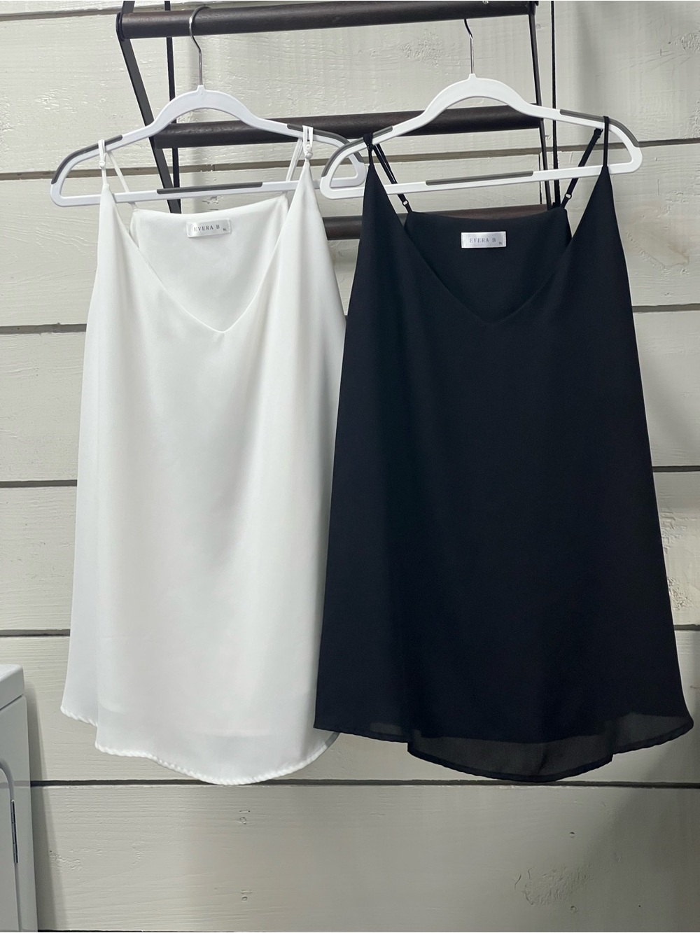 Evera B. V Neck Camisole Tank Top - Black and White. (2 pack)